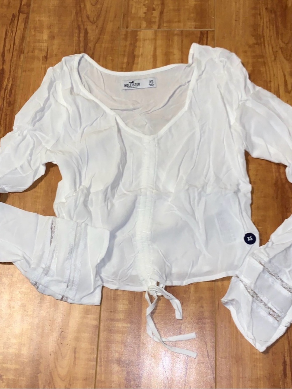 Hollister White V-Neck Tie-Front Sheer Blouse